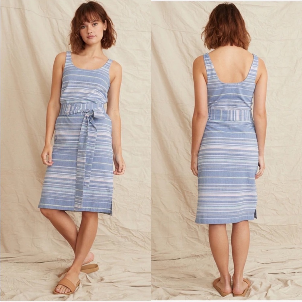 NWOT Marine Layer Brea Tie Front Dress in Blue Multi Stripe